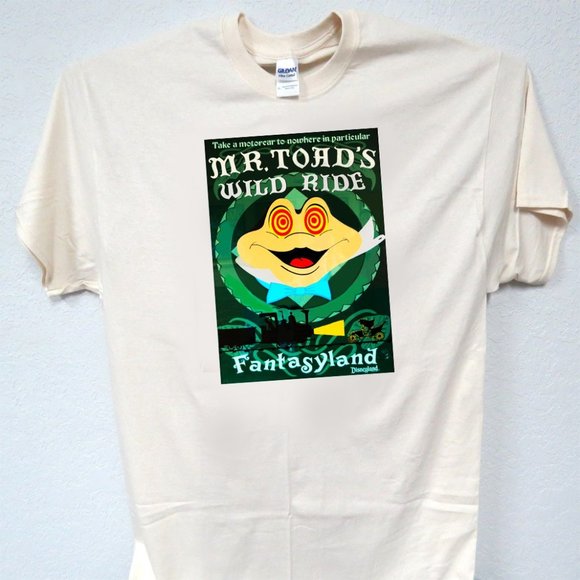 MR TOADS WILD RIDE, DISNEY, VINTAGE ART IVORY MEN'S T-SHIRT T-263 - Picture 1 of 3